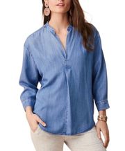 Chambray Denim-Look 3/4 Sleeve Top Size S