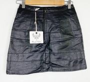 LF Angel Biba Black Faux Leather Buckle Detail Mini Skirt Women's Size 6 NWT