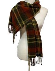 CLUB ROOM Cashmere Scarf Plaid Green Tan 58” Fringe 100% Cashmere Soft