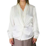 Impressions 90s Vintage Ivory White Silk Satin Wrap Front Blouse Glam Medium