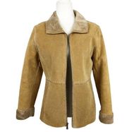 VTG Guess Shearling 100% Leather Patchwork Tan Full zip Jacket Size Small