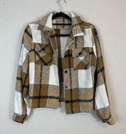 Boutique | Brown Plaid Cropped Length Shacket Jacket Size Medium