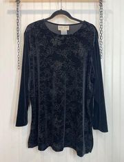 Delta Burke Womens Black Velour Shimmer Christmas Holiday Blouse Plus Size 1X