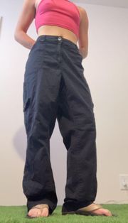 black high waisted straight leg cargo pants