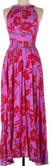 Anthropologie Abel the label purple red maxi floral dress w thigh slit size M