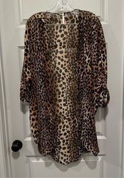 Red Lolly Brown Sheer Animal Print Open Front Kimono M