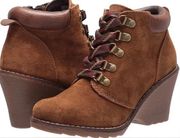 Women's Suede Lace Up Wedge Bootie Boots Inside Zipper Shoes 8.5