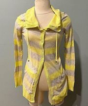 A/X Armani Exchange Cotton/Silk Blend Yellow & Grey Stripe Button Cardigan Med
