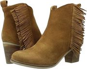 Estrella Suede Fringe Ankle Booties Tan Size 8.5