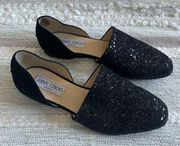 Jimmy Choo London Black Glitter D’Orsay Slip On Flats size 35