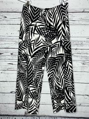 Boston Proper Size XL Black & White Tropical Palm Print Pull-On Wide Leg Pants