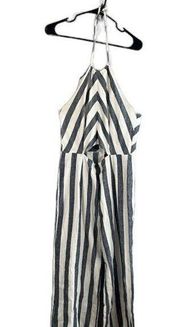 Olivaceous Blue & White Striped Low Back Sleeveless Pants Jumper Women Sz L