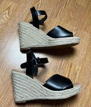 Torrid Black Dip Dye Raffia Wrap Wedge Espadrille Heeled Shoe 9W