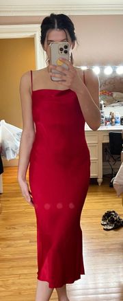 Red Satin Midi Dress