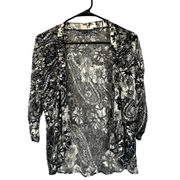 Jessica Howard Black & White Sheer Lace Floral Opened Front Jacket Women Sz 4P