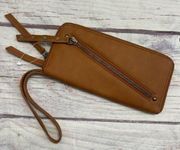 Free People Faux Vegan Leather Zipper Clutch Wristlet Wallet Brown NEW