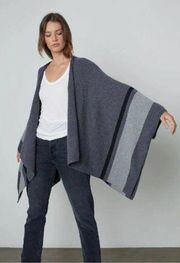 Velvet By Graham & Spencer Grey Harper Blanket Poncho Open Waterfall Wrap XS/S