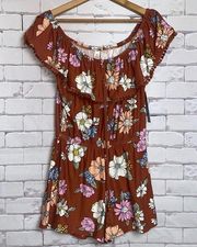 Derek Heart medium boho ditzy brown vintage floral romper NWT