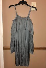 Wilfred Brosset Satin Ruffle Cold Shoulder Dress Grey Large