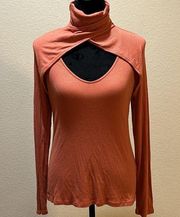 Orange Open Neck Turtleneck Sweater