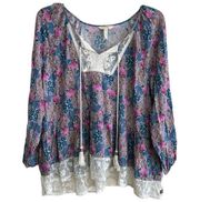 Matilda Jane Make Believe Sew Perfect Floral Lace Tassel Peasant Top size XL
