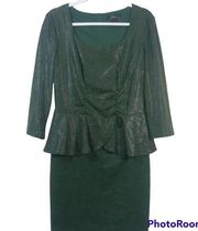 ALBERTO MAKALI Green Printed Peplum Long Sleeve Dress Size L