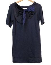 MM COUTURE MISS ME Solid Navy Blue Bow Knit Short Sleeve Work Office Shift Dress