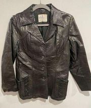 WILSONS LEATHER Womens Size 12 Leather Jacket-Vintage Black Blazer Pockets