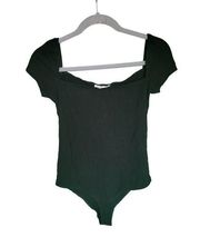 Reformation Jean Black Square Neck Cap Sleeve Ribbed Women's Bodysuit Size Large