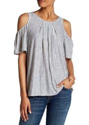 Max Studio Striped Cold Shoulder Short Sleeve Top Small