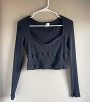 Cropped Long Sleeve Black Top