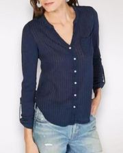 Long Sleeve Henley Top Gauze Mix Blue Large *Flawed*