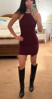 Maroon Halter Neck Body Con Mini Dress