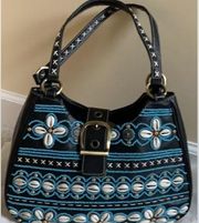 Isabella  black turquoise blue bead seashell purse