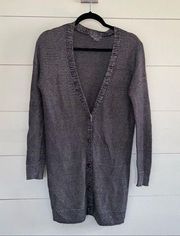 Vince Metallic Linen Blend Button Up Cardigan