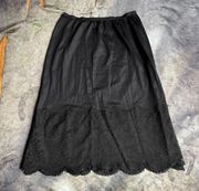 Vanity Fair Black Nylon Slip Midi Skirt With Lace Trim