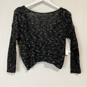 Abound Women’s Cropped Twist Back Long Sleeve Knit Sweater Black Size XXS NWT