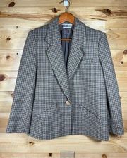 Worthington Vintage Women's Tan & Blue Checked Blazer Size 12 Single-Breasted Wo