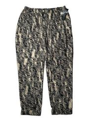 NEW Womens Apt 9 Tan Black Print Modern Fit Paper Bag Soft Elastic Waist Pants S