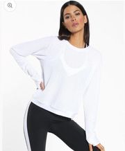 Koral Sofia Netz Mesh Crewneck Long Sleeve Pullover: White- Size Medium