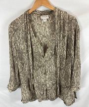 OSCAR Oscar De La Renta Silk Snakeskin Print Button Up Blouse 18W