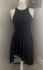 Halston Black Dress with Asymmetric Hem and White Contrast lining​