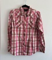 Ariat L Pink Cowgirl Western Rodeo Flannel Button Down