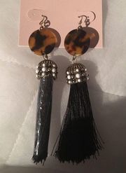 Amber Gold & Black Tassels Earrings, touch f white