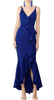 Rent the runway sz 12 royal blue ruffle Marchesa Notte dress v-neck ruffle