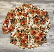 Orange Yellow Green Cream Black Abstract Floral Print Blouse