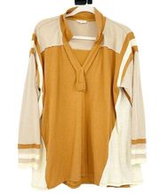 EASEL Los Angeles Womens Color Block Oversized Slouchy Collared Top Size L Tan