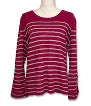 NWT Cerise Magenta Winter Berry White Striped Lace Up Corset  Knit Top New