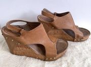 ANTELOPE 724 Hi Brush Zip Leather and Cork Wedge Sandals in Tan Gold 38