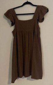 Brown Babydoll Dress with Ruffle Shoulder Detailing